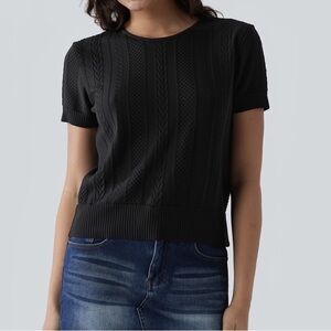 SOHO LADY Black Textured Vertical Stripe Short-Sleeve Knit Top